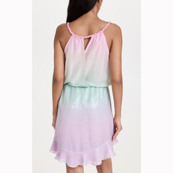 Rococo Sand Pax Wrap Mini Dress Tricolor Sequins Pastel Rainbow Racerback SZ L - Picture 4 of 11